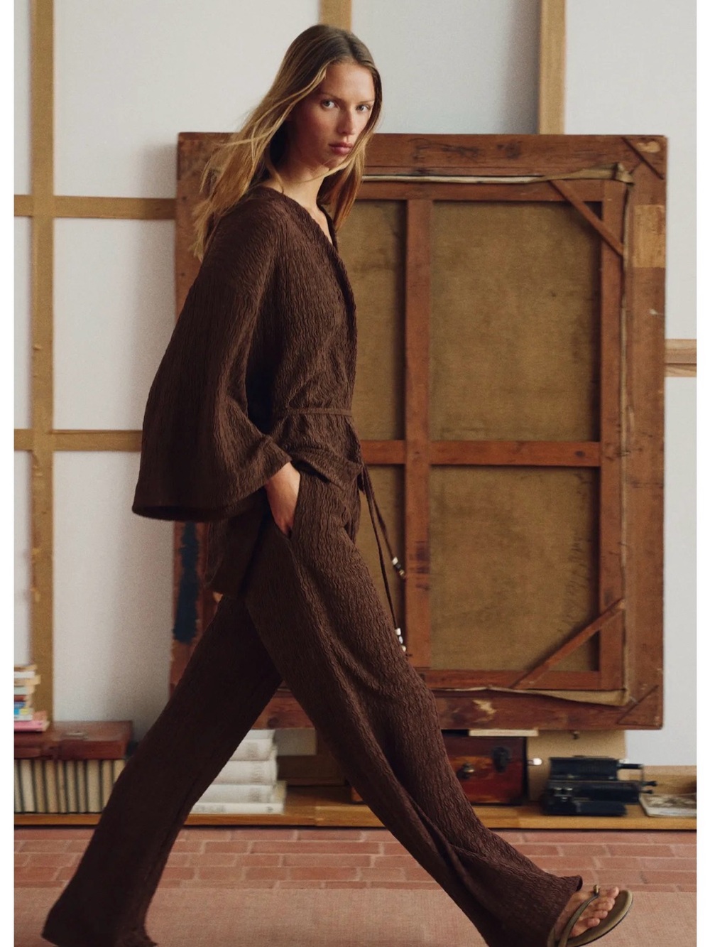 Zara crinkle effect belted jacket & pants set - Picture 5 of 14